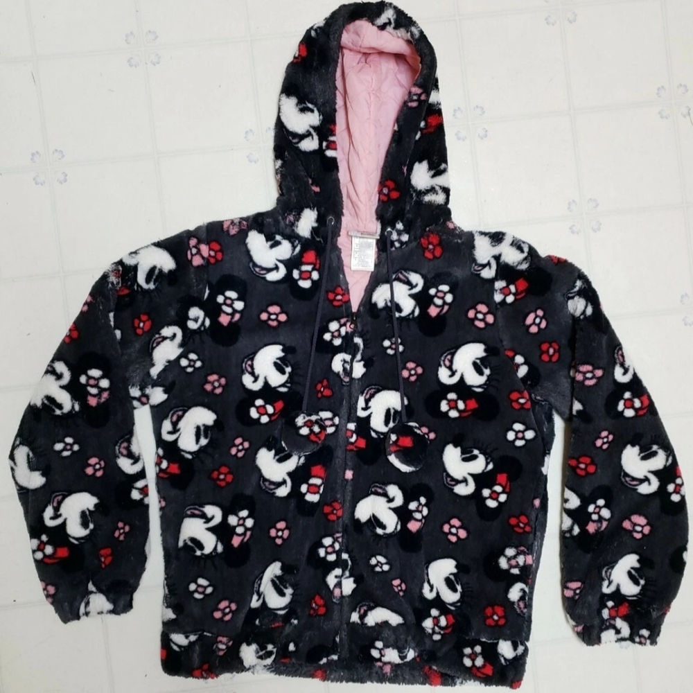 Disney Black and Pink Fleece Hoodie with Cartoon Design